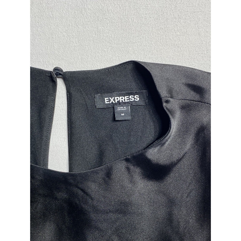 Express Womens Medium Black Satin Maxi Dress Sleeveless A-Line Formal Wedding - Picture 8 of 14